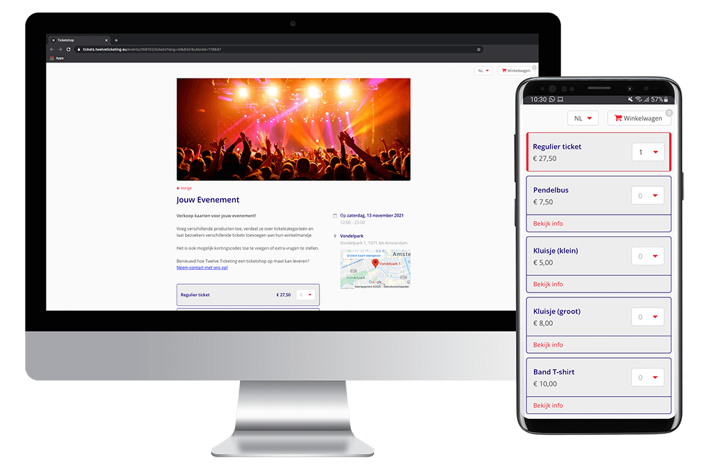 ticketing demo op laptop en telefoonscherm Twelve